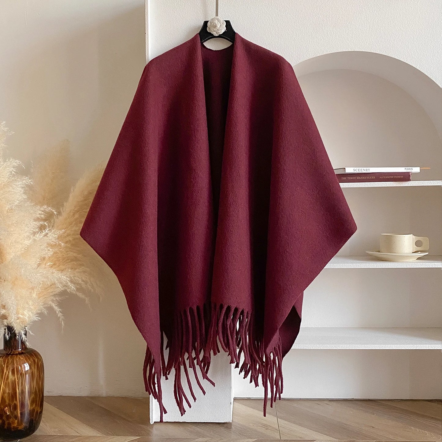 Women's Cashmere Tassel Shawl - Soft Draped Shoulder Layer