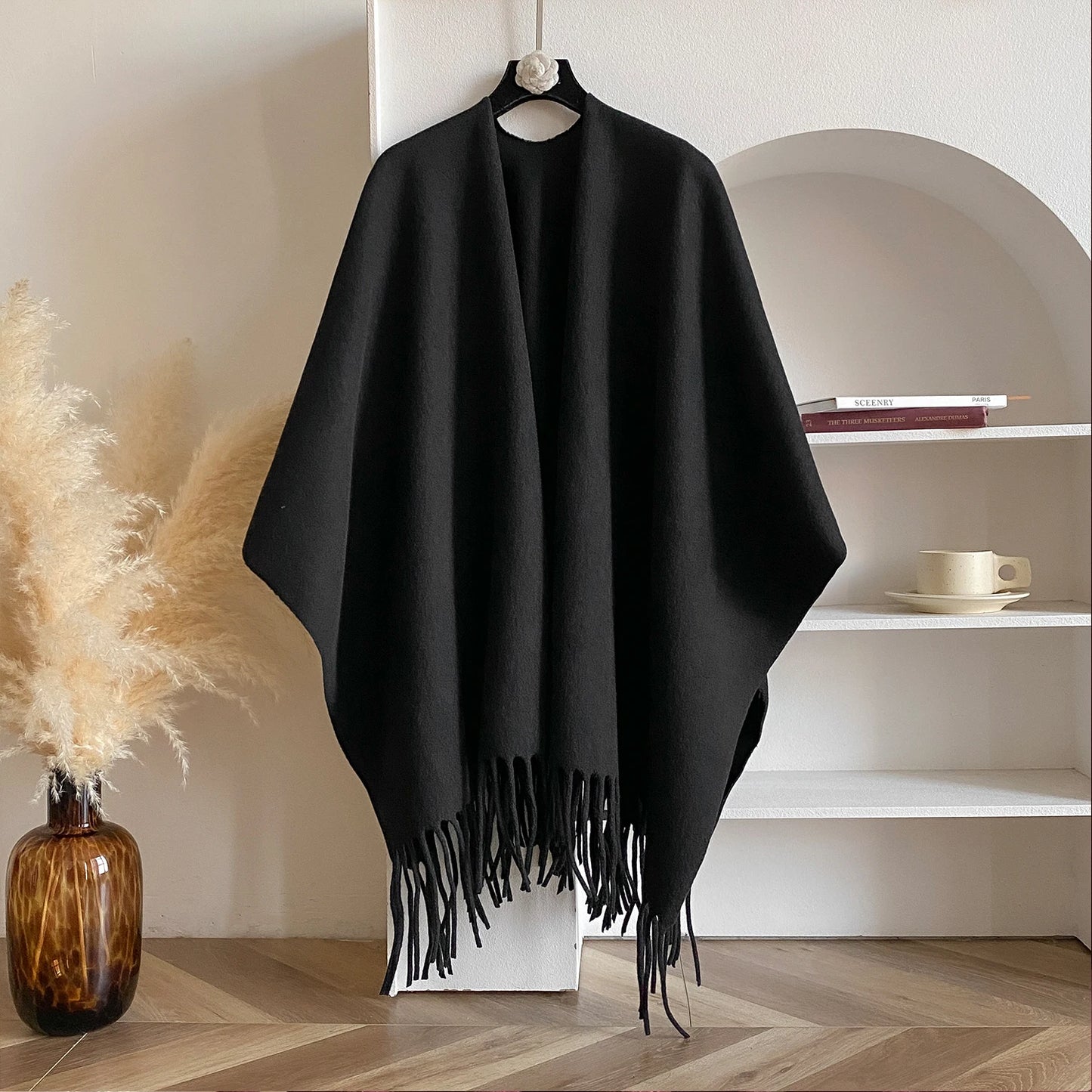 Women's Cashmere Tassel Shawl - Soft Draped Shoulder Layer
