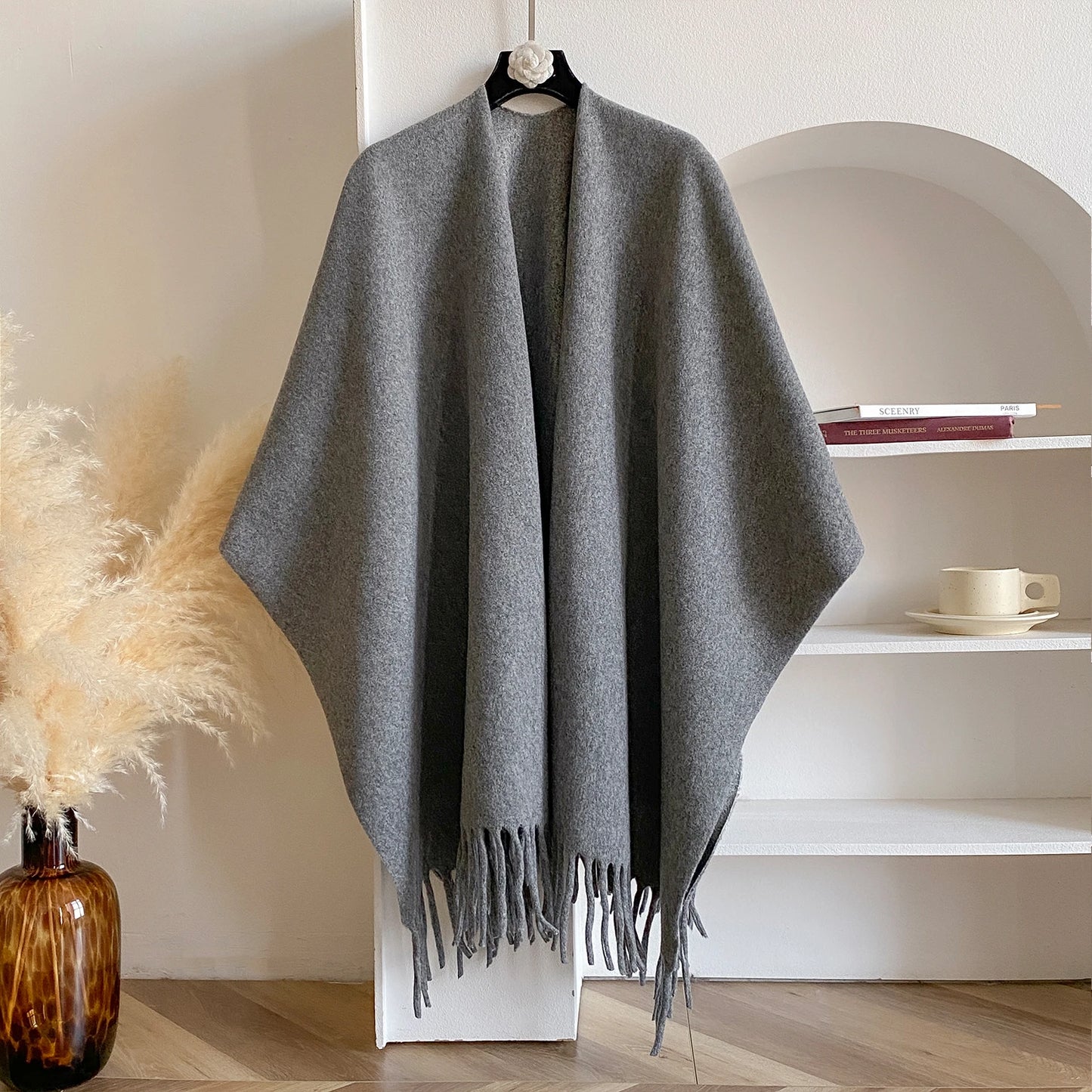 Women's Cashmere Tassel Shawl - Soft Draped Shoulder Layer