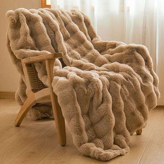 Rabbit Faux Fur Blanket - Ultra Soft Plush Wave Texture