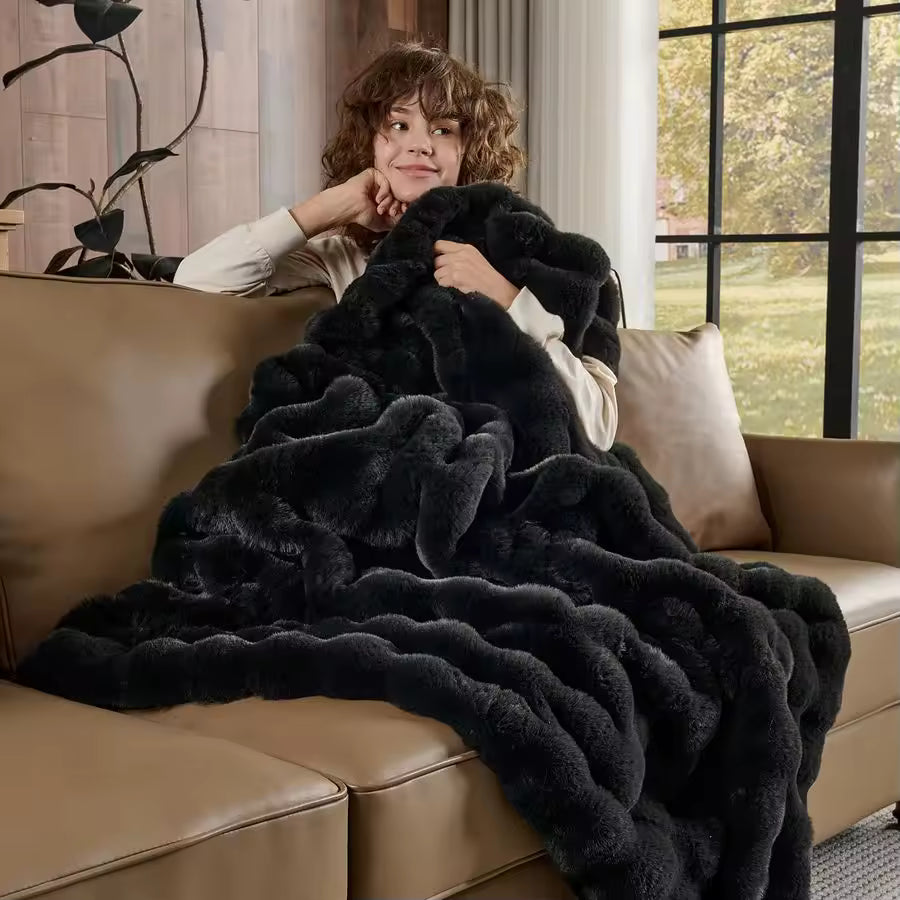 Faux Fur Blanket - Ultra Soft Plush Wave Texture