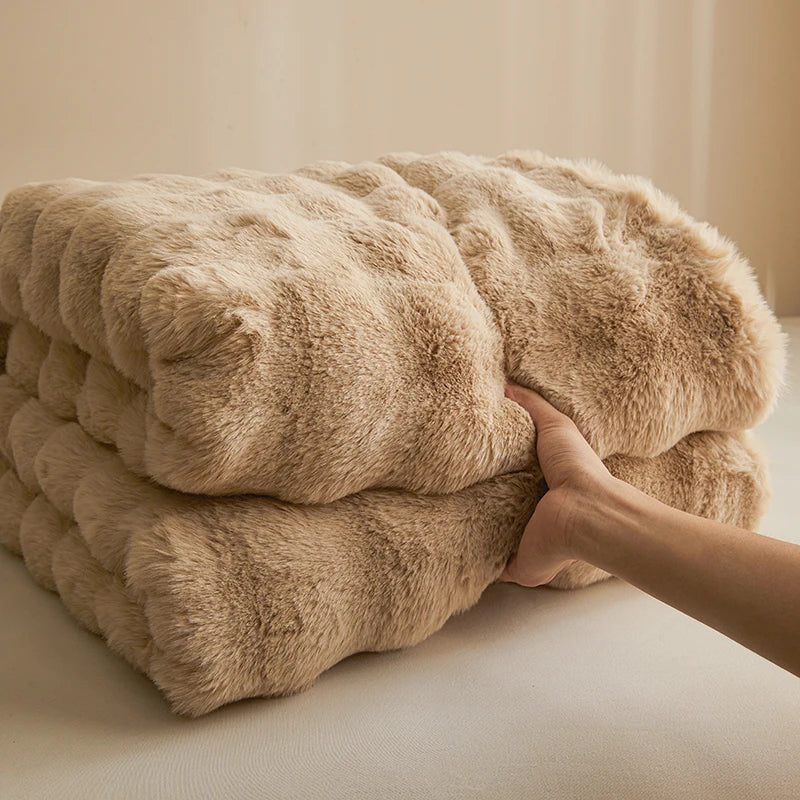Rabbit Faux Fur Blanket - Ultra Soft Plush Wave Texture
