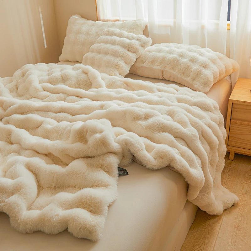 Rabbit Faux Fur Blanket - Ultra Soft Plush Wave Texture