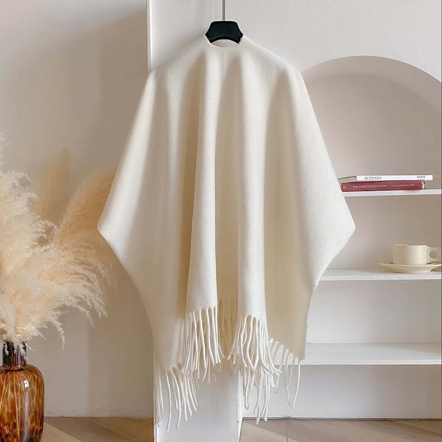 Women's Cashmere Tassel Shawl - Soft Draped Shoulder Layer