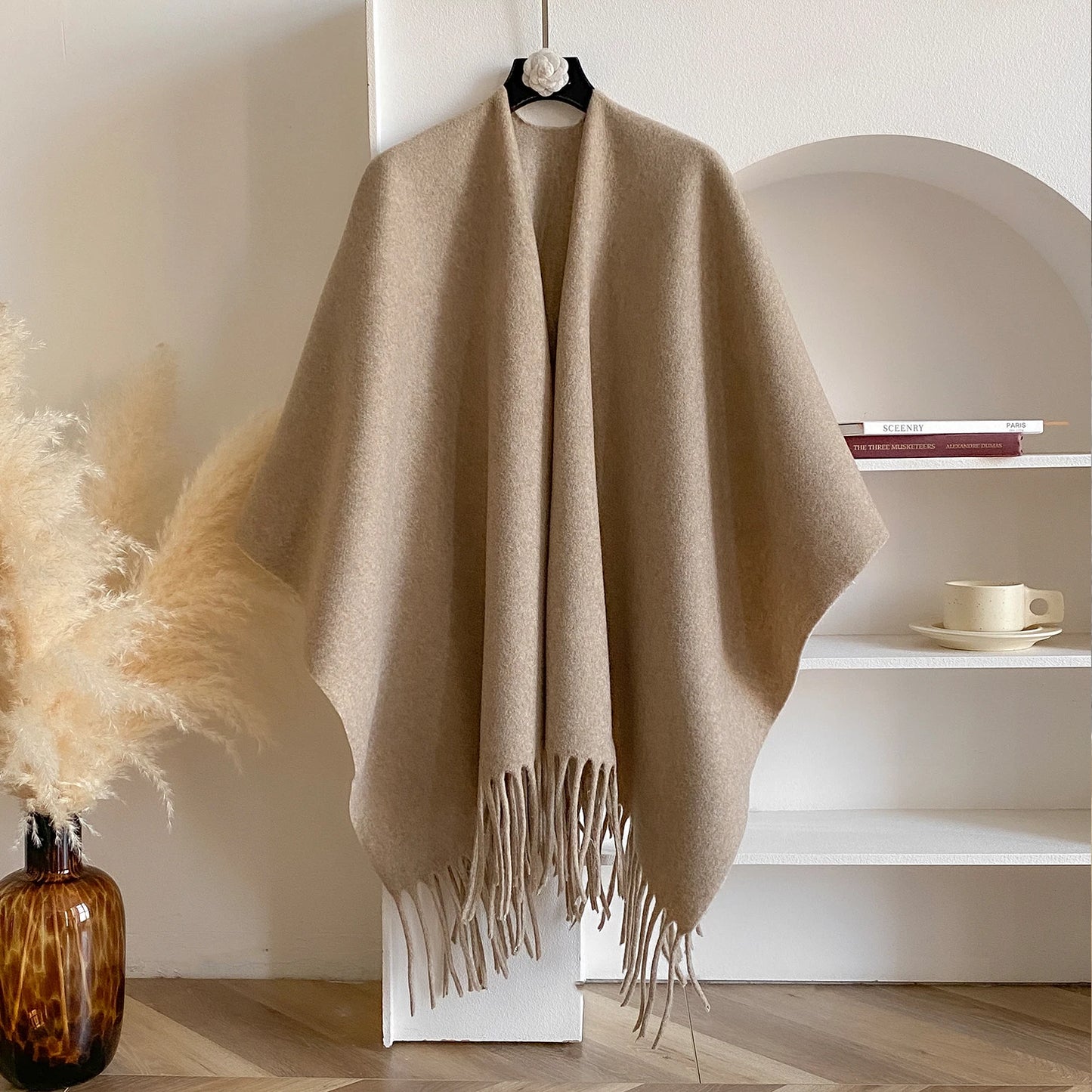 Women's Cashmere Tassel Shawl - Soft Draped Shoulder Layer