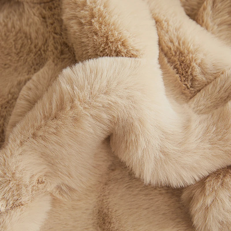 Rabbit Faux Fur Blanket - Ultra Soft Plush Wave Texture