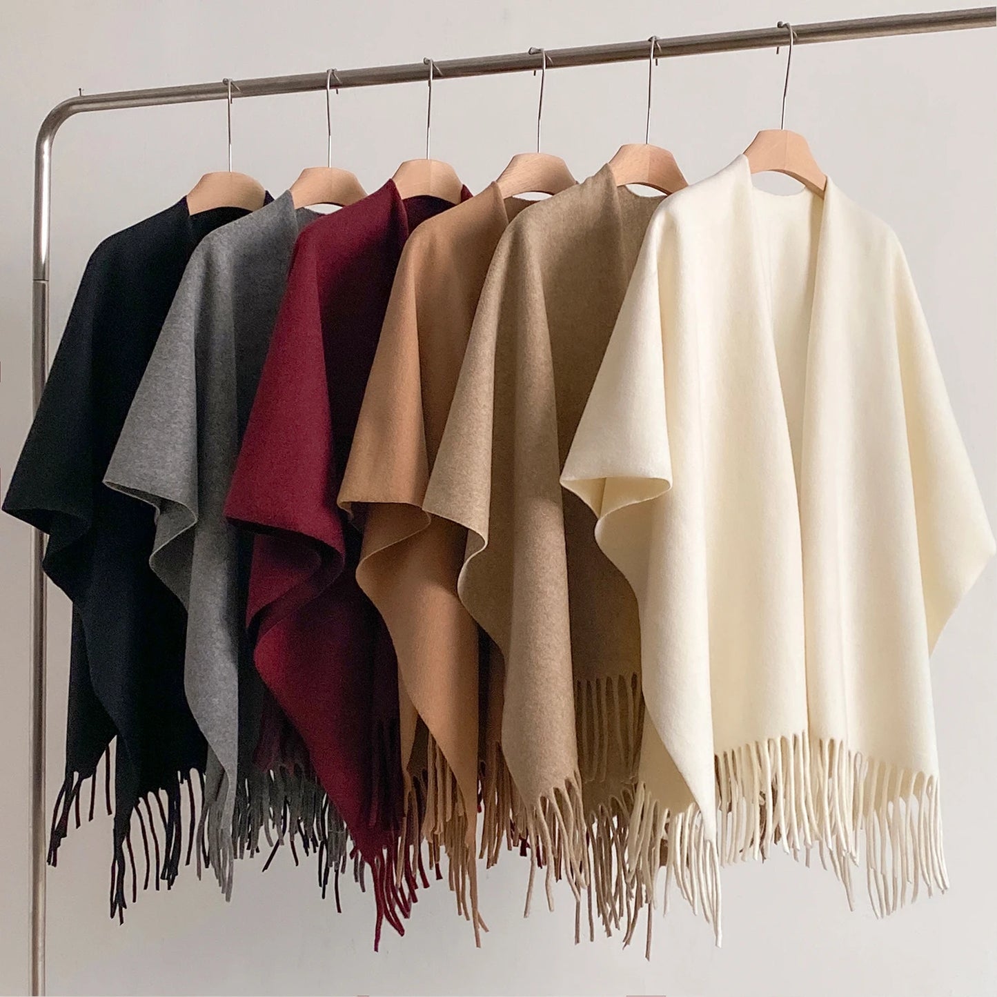 Women's Cashmere Tassel Shawl - Soft Draped Shoulder Layer